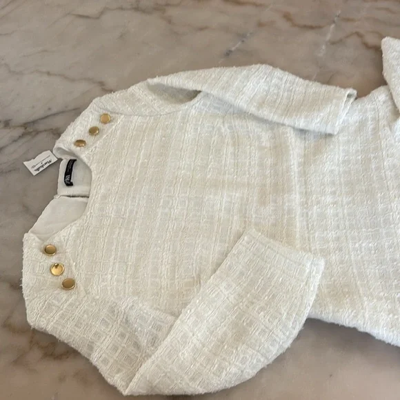 ZARA White Boucle Tweed Peplum Side Gold Button Structured Mini Dress Sz S NWOT - Picture 14 of 14